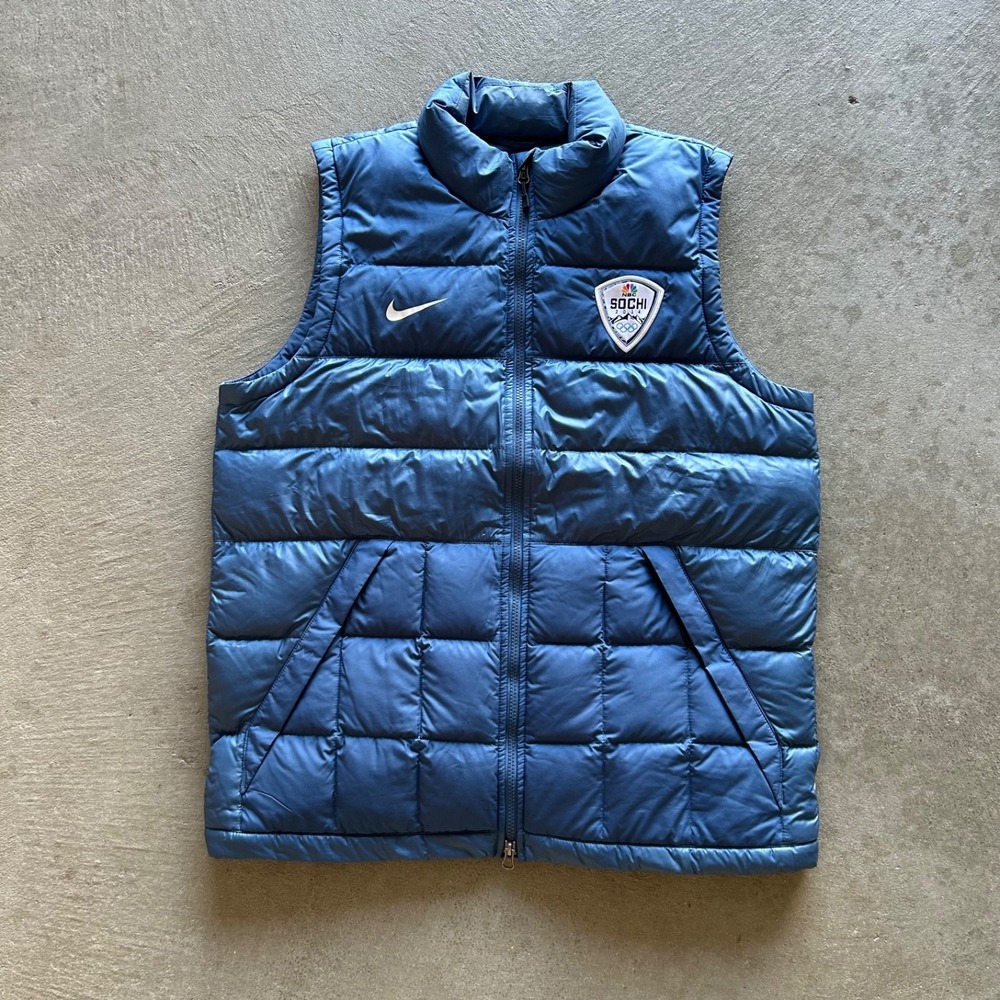 Nike 2014 Sochi Olympics Vest‎ Size Large Blue Full Zip Duck Down Puffer Jacket